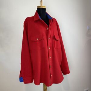 Vintage 80s 90s Lands' End Direct Merchants Red Wool-Blend Button Up, Mens Large
